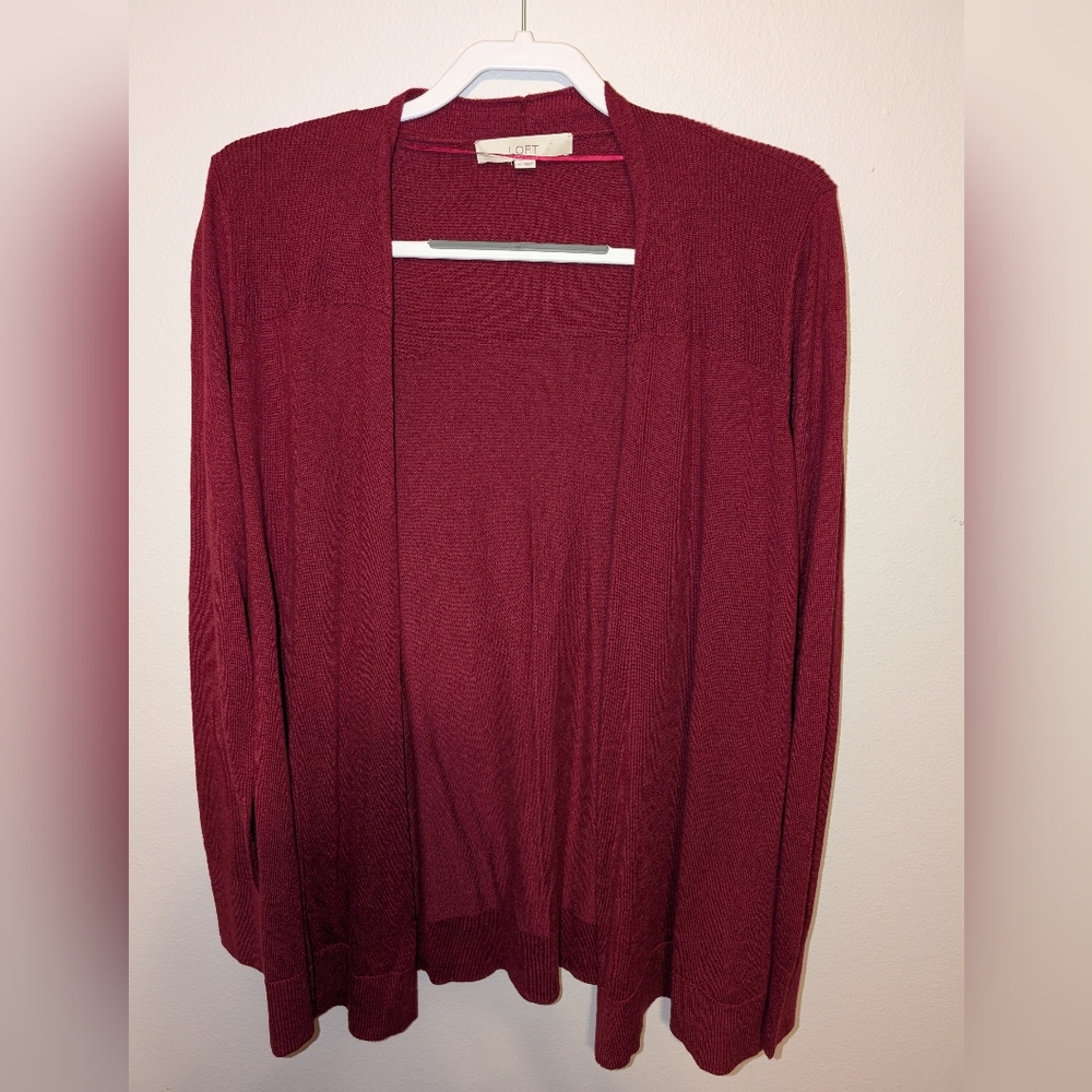 Women's Loft Maroon Open-Front Sweater